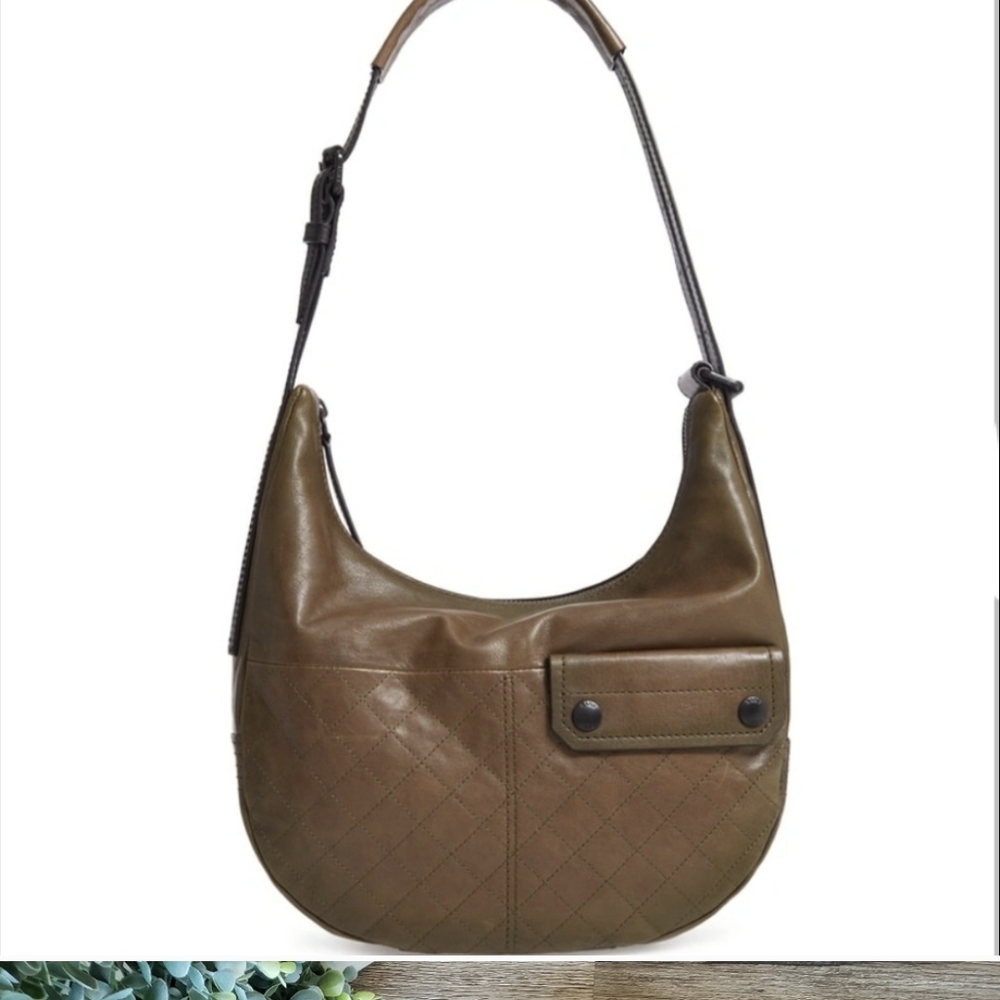 FRYE AND CO. Samantha QUILTED Fatigue Green Black Leather Hobo Bag
